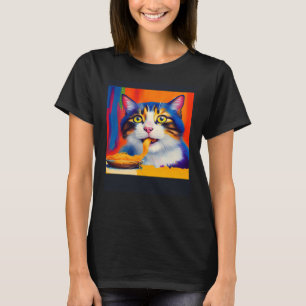 Cat Eating Spaghetti Oil Painting Style T-Shirt
