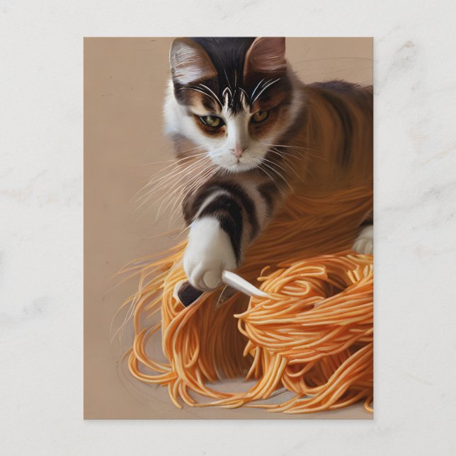 Cat Eating Spaghetti Postcard (Front)