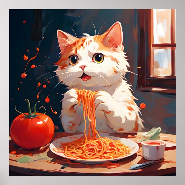 Cat eating spaghetti poster (Front)