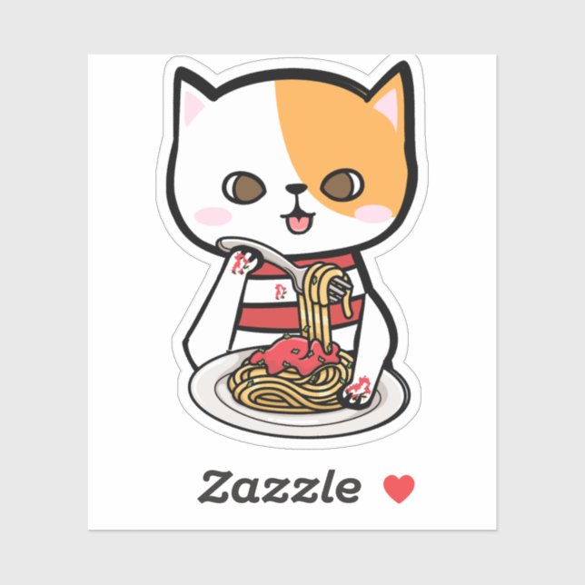Cat Eating Spaghetti Sticker (Sheet)