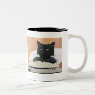 Cat Eating Spaghetti Two-Tone Coffee Mug