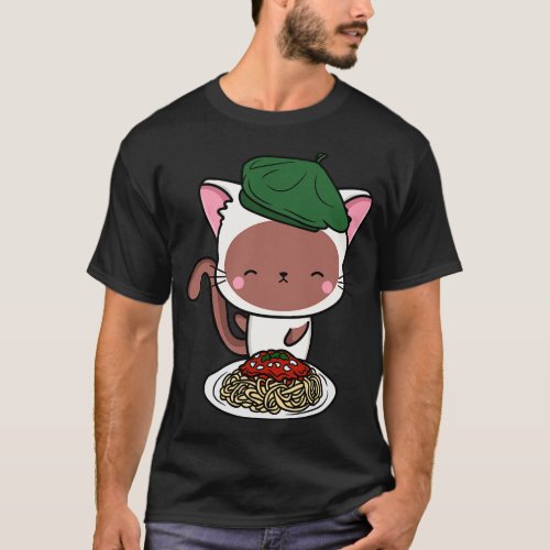 Cat eating Spaghetti White Cat T_Shirt