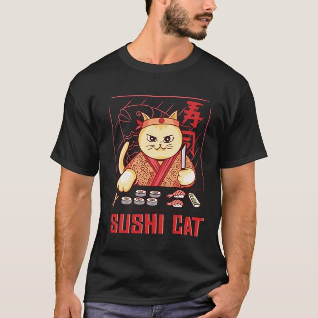 cat eating sushi T-Shirt (Front)