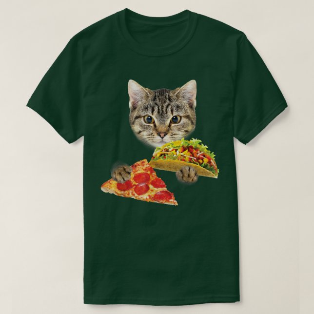 Cat Eating Taco and Pizza , Funny Kitty by Zany Br T-Shirt (Design Front)