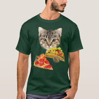 Cat Eating Taco and Pizza , Funny Kitty by Zany Br T-Shirt