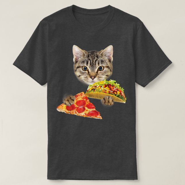 Cat Eating Taco and Pizza , Funny Kitty by Zany Br T-Shirt (Design Front)