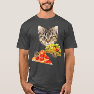 Cat Eating Taco and Pizza , Funny Kitty by Zany Br T-Shirt