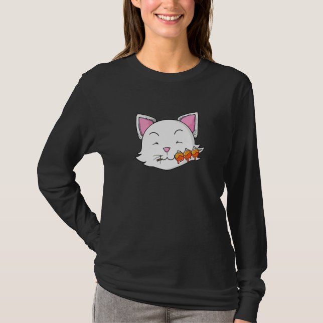 Cat Eats Dango Rice Dumplings T-Shirt (Front)