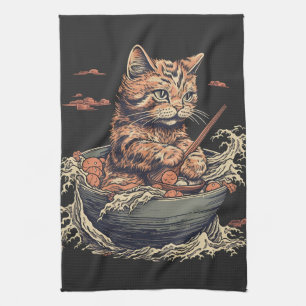 cat eats Ramen, Wave of Kanawaga Kitchen Towel