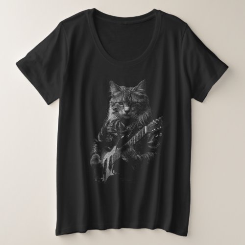 Cat electric guitar design plus size T_Shirt