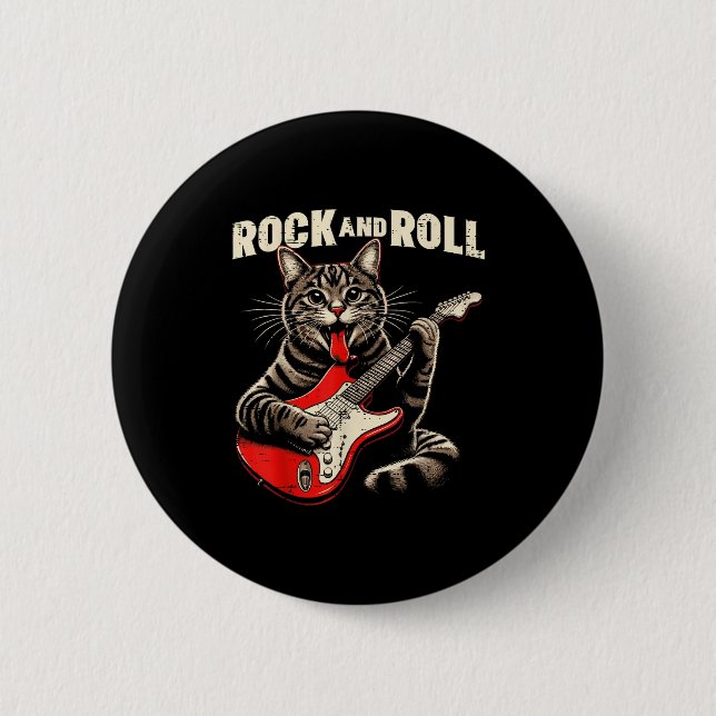 Cat Electric Guitar Rock And Roll Rocker Kitten Me Button (Front)