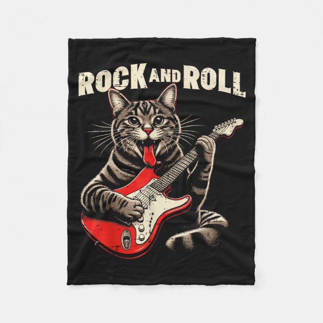Cat Electric Guitar Rock And Roll Rocker Kitten Me Fleece Blanket (Front)