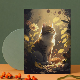 Cat Enjoying the Sunshine in a Garden of Flowers Postcard