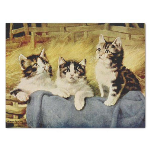 Cat Ephemera Decoupage Kittens in the Barn Tissue Paper