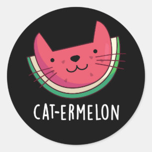 Cat-ermelon Funny Cat Watermelon Pun Dark BG Classic Round Sticker