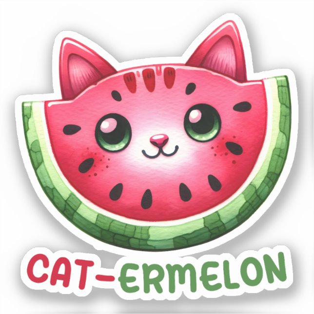 Cat-ermelon Funny Cat Watermelon Pun Sticker (Front)
