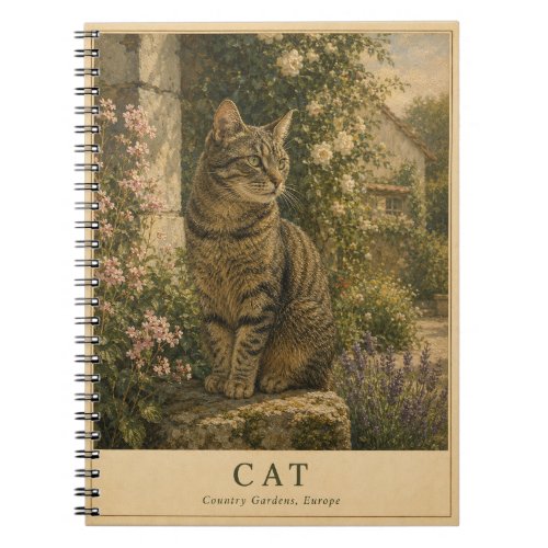 Cat European Country Gardens VINTAGE Notebook