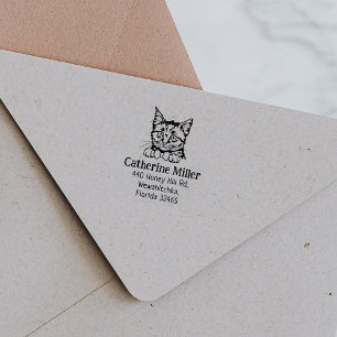 Cat European Short Hair Return Address Rubber Stamp
