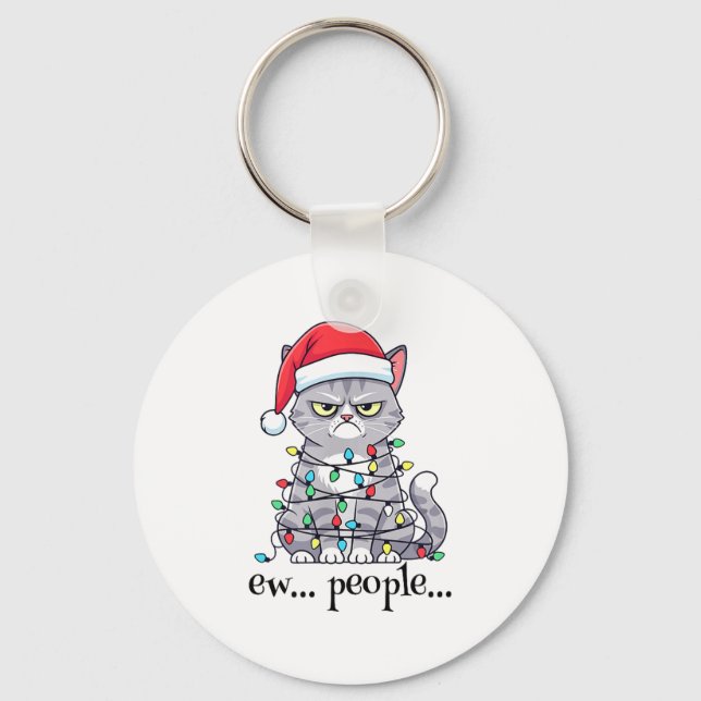 Cat Ew People Adult Humor Mens Womens Introvert An Keychain (Front)