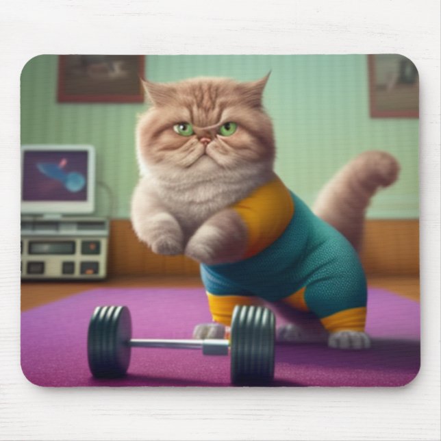 Cat Exercising at Home Mouse Pad (Front)