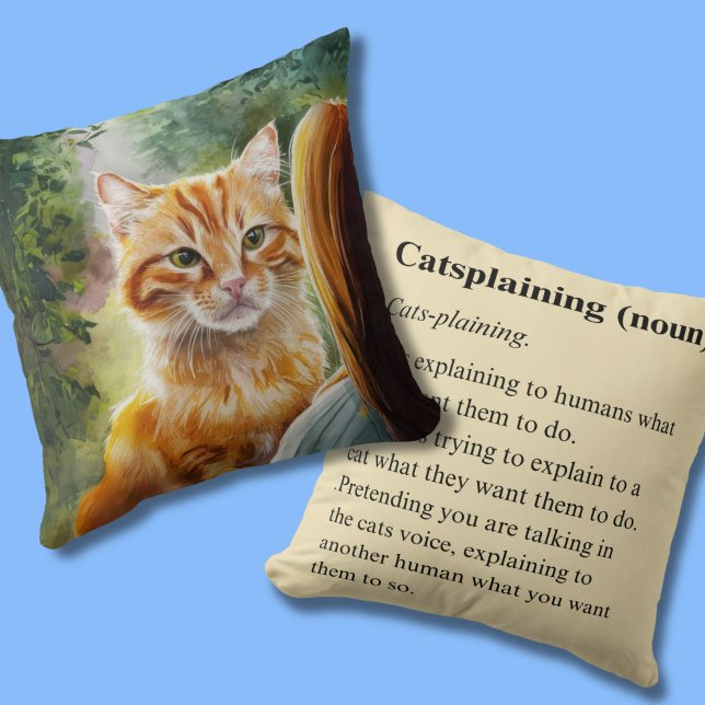 Cat explaining ginger cat lover  throw pillow (Creator Uploaded)