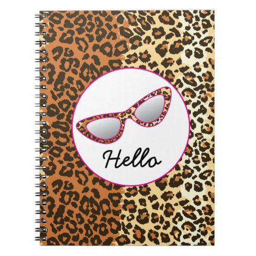 Cat Eye Glasses Leopard Print wCustom Name Notebook