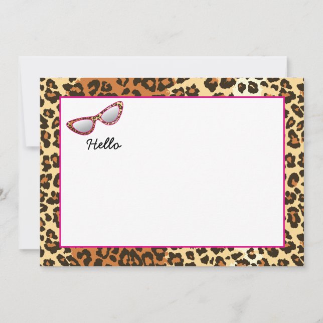 Cat Eye Glasses Leopard Print w/Custom Name Thank You Card (Front)