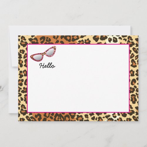 Cat Eye Glasses Leopard Print wCustom Name Thank You Card