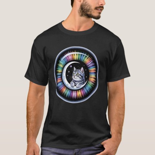 Cat Eyeball Crescent Moon Cosmic Rainbow Space Kit T-Shirt