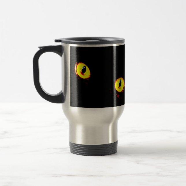 Cat Eyes 15 ounce stainless steel travel mug (Left)