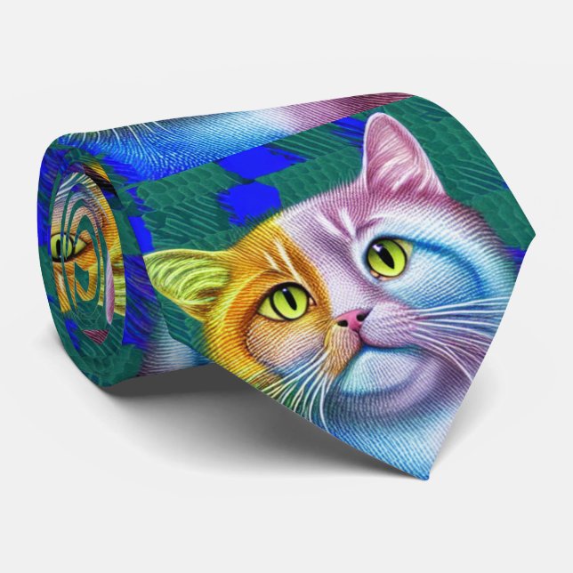  Cat Eyes Colorful   Pattern Neck Tie (Rolled)