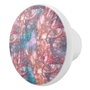 Cat Eyes Colorful Pink Teal Chic Elegant Texture Ceramic Knob