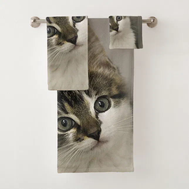 Cat Face Bathroom Towel Set | Zazzle