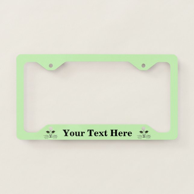 Cat Face Black Drawing Intense Eyes Light Green License Plate Frame (Front)