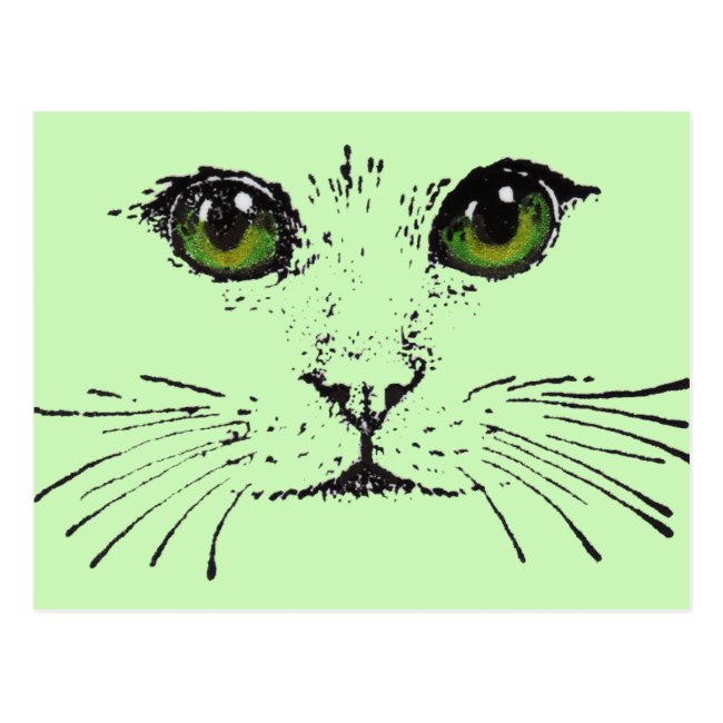 Cat Face Black Drawing Vibrant Green Eyes