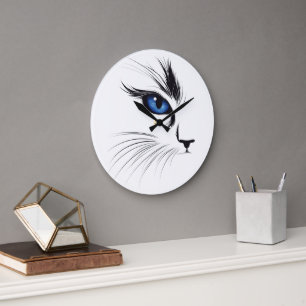  Cat Face Blue Eye Modern Cat Lover  Large Clock