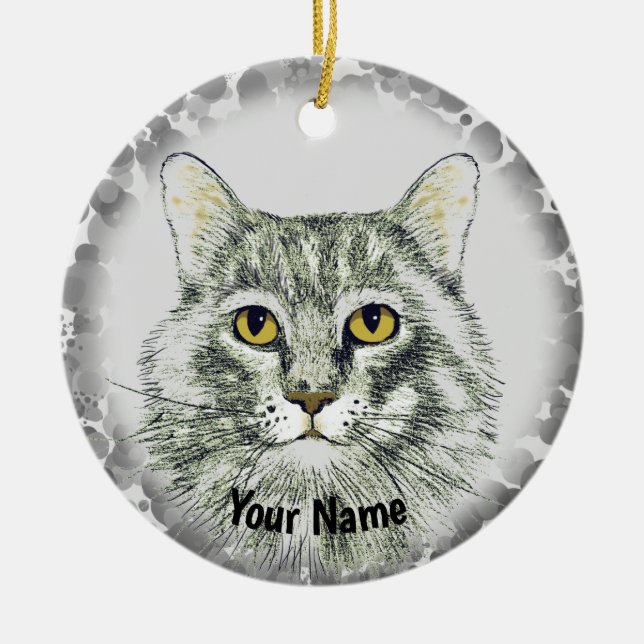 cat face  ceramic ornament (Front)