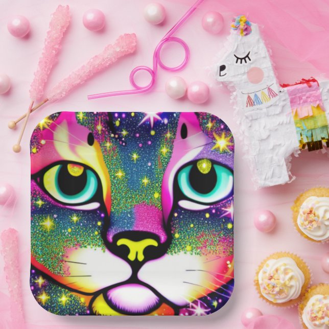 Cat Face Close Up Pop Art    Paper Plates (Party)