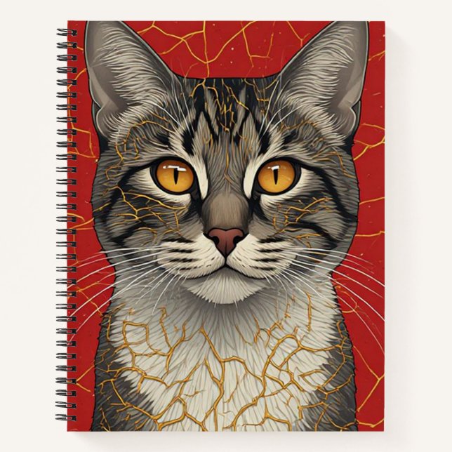 Cat Face Close Up With Golden Kintsugi Marks 🖤 Notebook (Front)