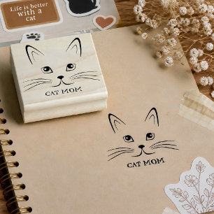 Cat Face Custom Text Rubber Stamp