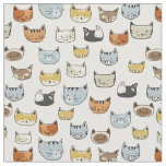 Cat Face Doodle Pattern Fabric