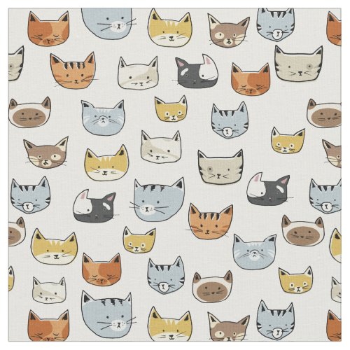 Cat Face Doodle Pattern Fabric