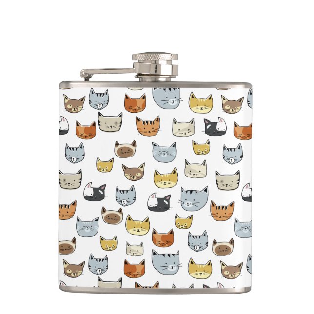 Cat Face Doodle Pattern Flask (Front)