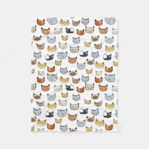 Cat Face Doodle Pattern Fleece Blanket