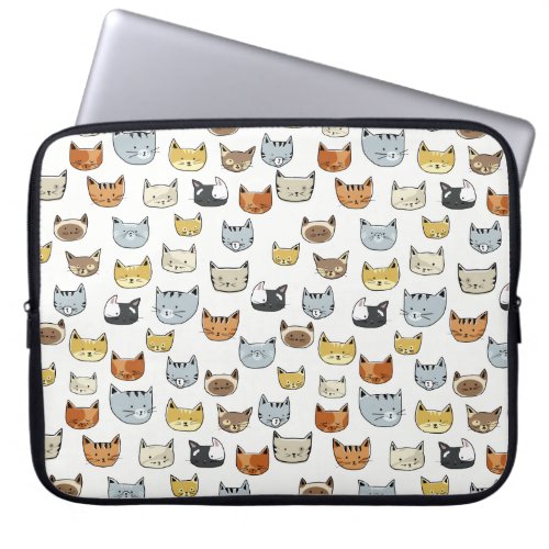 Cat Face Doodle Pattern Laptop Sleeve