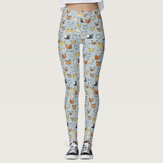 Cat Face Doodle Pattern Leggings