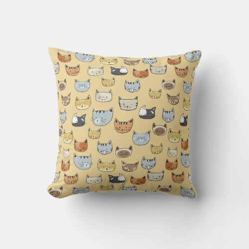 Cat Face Doodle Pattern Outdoor Pillow