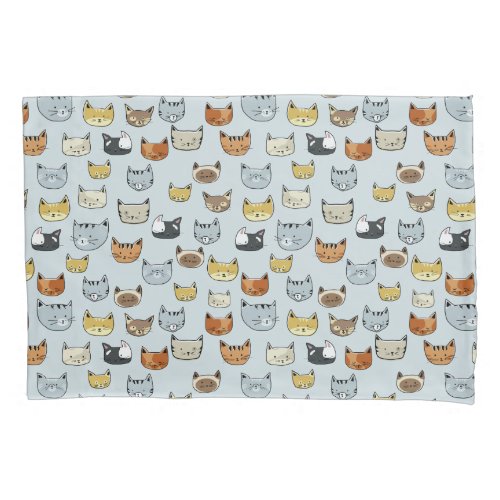 Cat Face Doodle Pattern Pillow Case