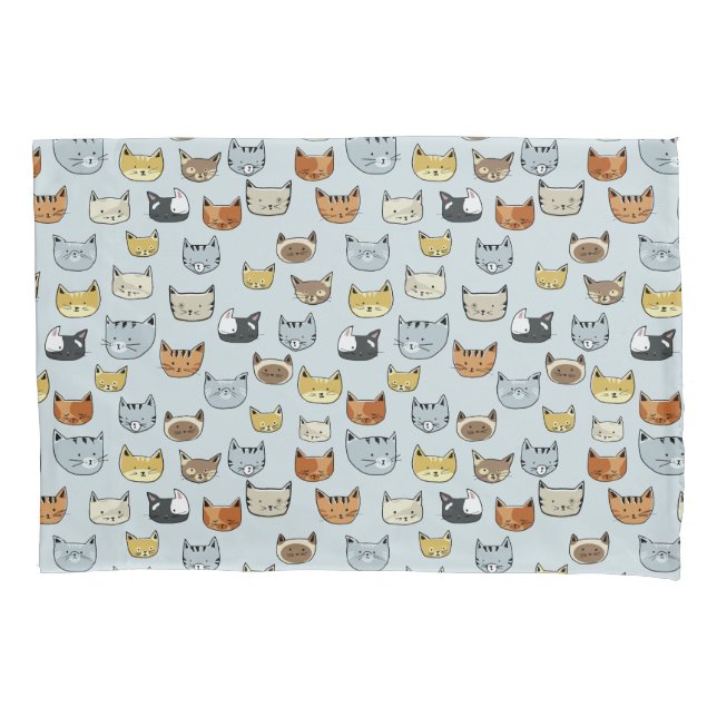 Cat Face Doodle Pattern Pillow Case (Front-Left)