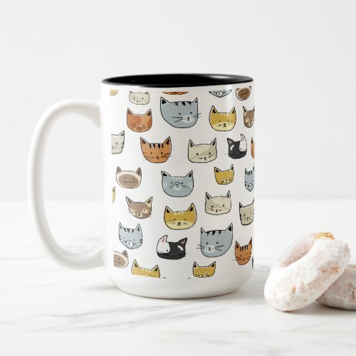 Cat Face Doodle Pattern Two_Tone Coffee Mug